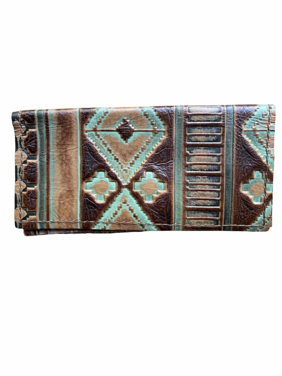 Farmericana Handbags - Farmericana Southwestern Pattern Leather Wallet - Brown & Turquoise